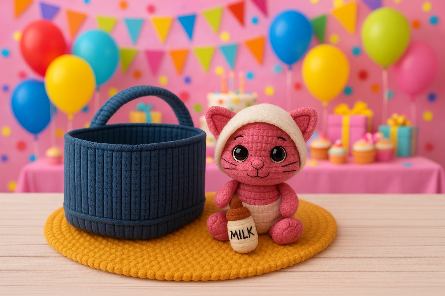 Baby Cat in Basket Crochet Pattern PDF, Amigurumi Kitten Toy Pattern, DIY Cat Plush, Crochet Baby Cat with Basket Tutorial BBM