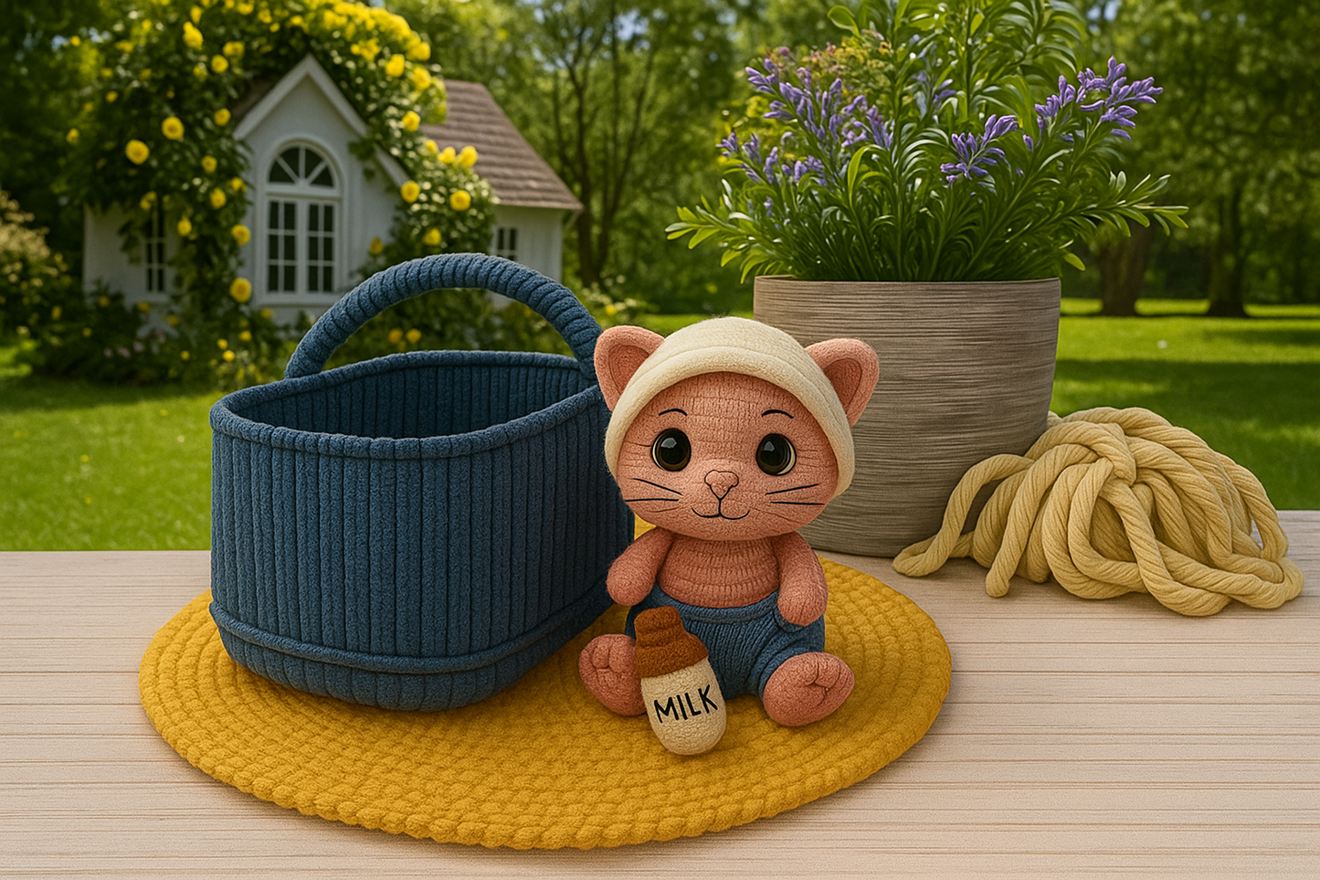 Baby Cat in Basket Crochet Pattern PDF, Amigurumi Kitten Toy Pattern, DIY Cat Plush, Crochet Baby Cat with Basket Tutorial BBM