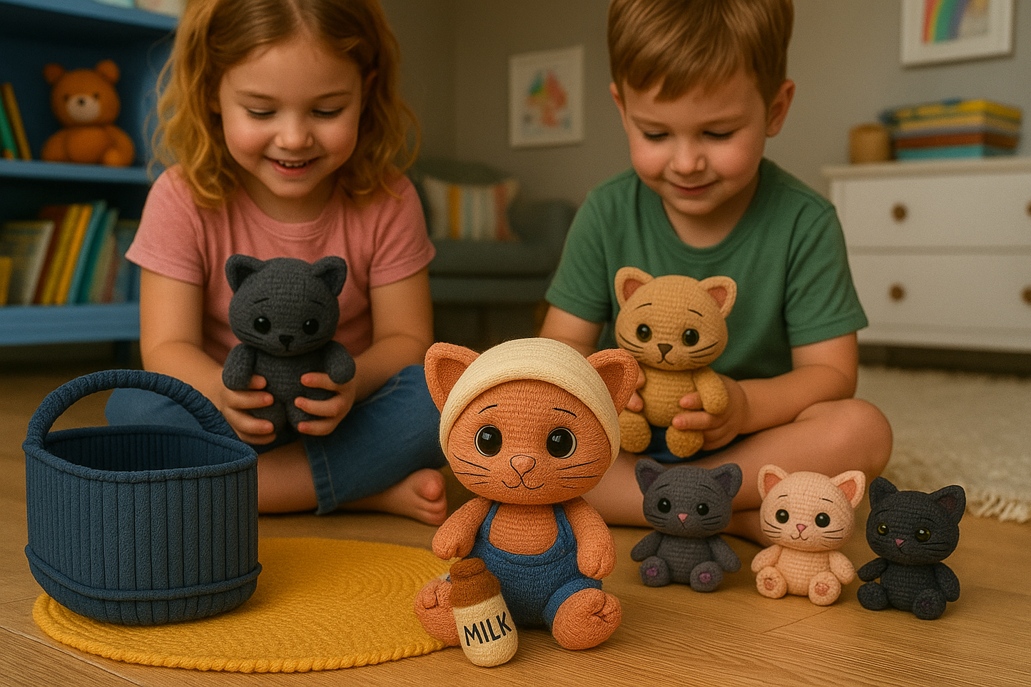 Baby Cat in Basket Crochet Pattern PDF, Amigurumi Kitten Toy Pattern, DIY Cat Plush, Crochet Baby Cat with Basket Tutorial BBM