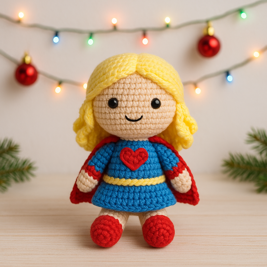 Superhero Girl Crochet Doll Pattern | Beginner-Friendly Amigurumi with Heart Logo (PDF Download) BBM