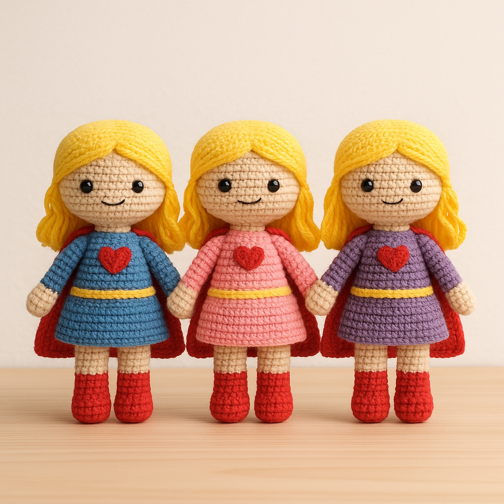 Superhero Girl Crochet Doll Pattern | Beginner-Friendly Amigurumi with Heart Logo (PDF Download) BBM