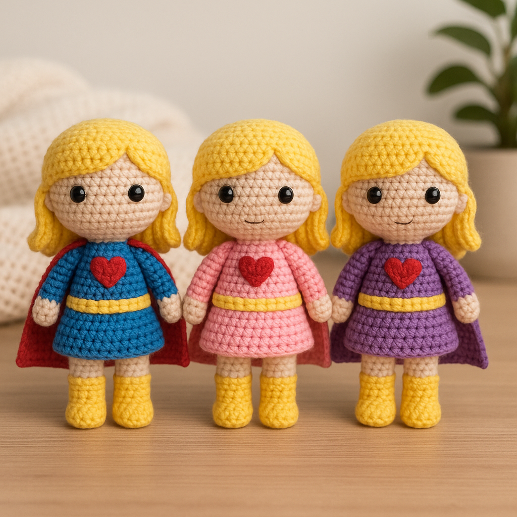 Superhero Girl Crochet Doll Pattern | Beginner-Friendly Amigurumi with Heart Logo (PDF Download) BBM