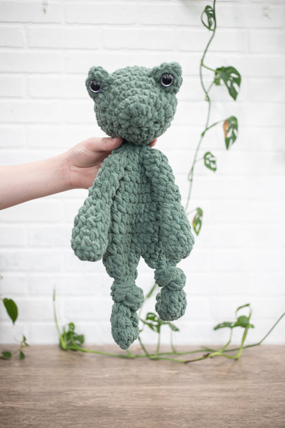 Crochet Frog Lovey, Crochet Stuffed Animal, Amigurumi Frog Snuggler The McGarvey Workshop